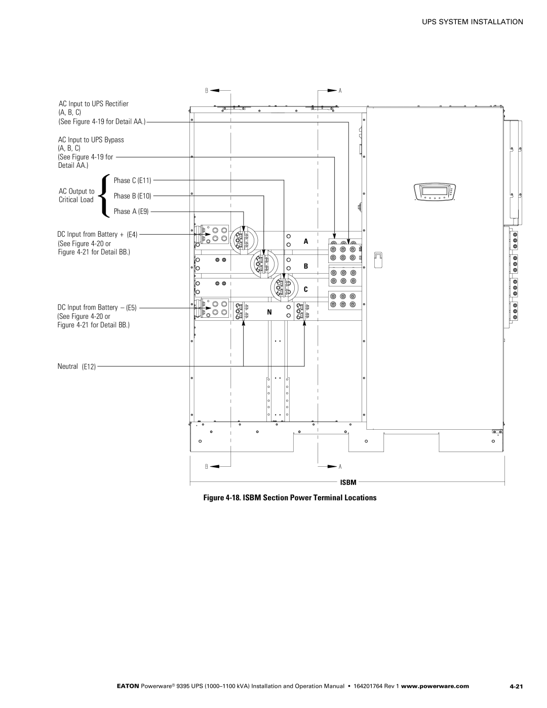 Powerware 10001100 kVA operation manual for Detail BB DC Input from Battery E5, for Detail BB Neutral E12 