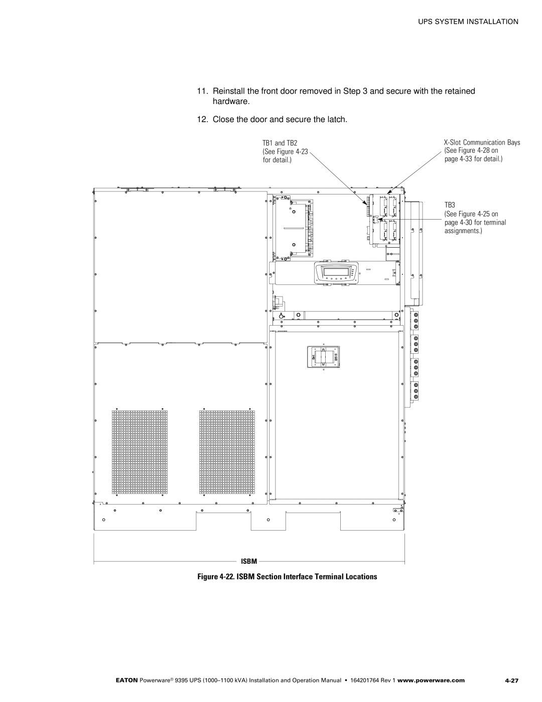 Powerware 10001100 kVA operation manual Isbm Section Interface Terminal Locations, 4−33 for detail 