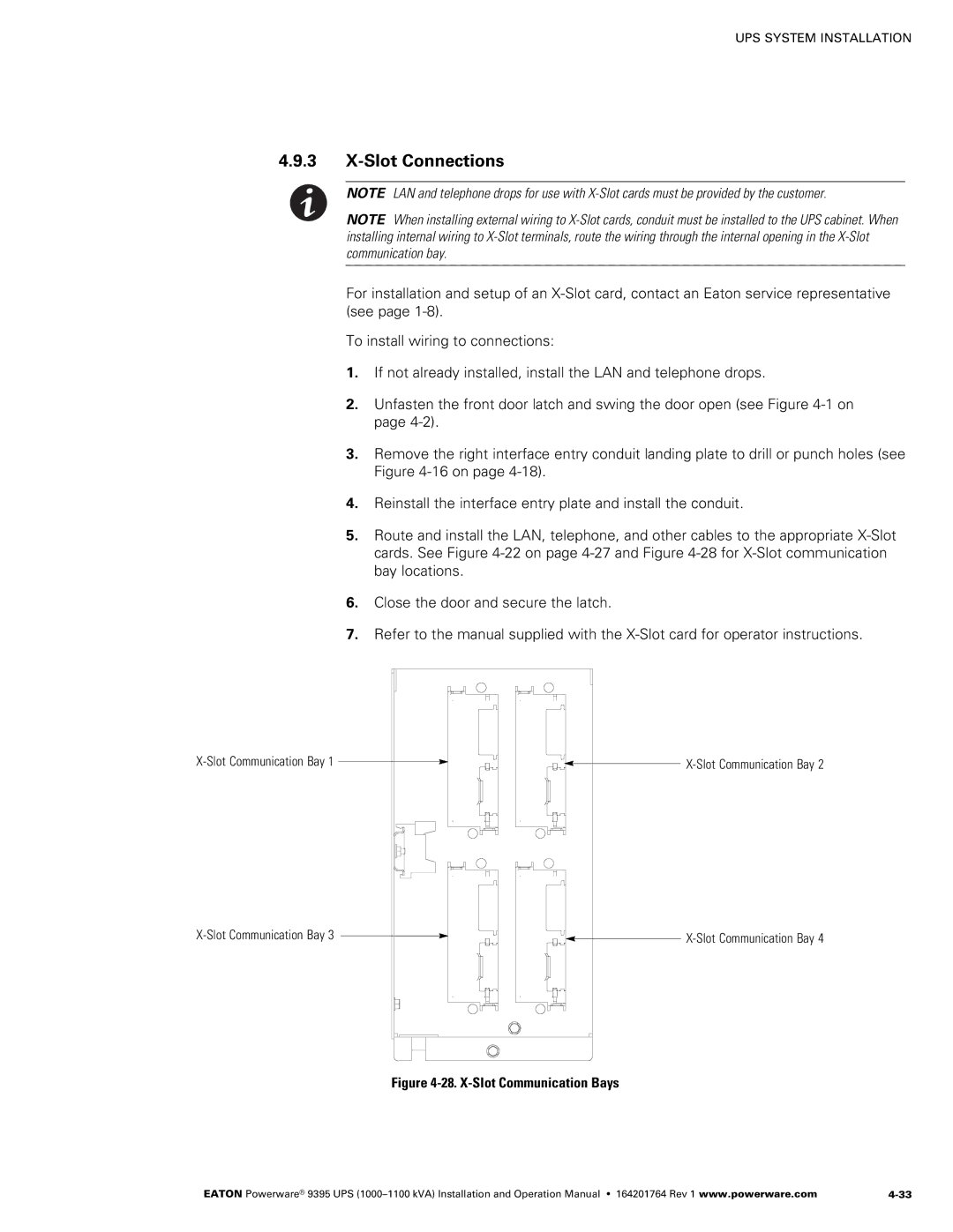 Powerware 10001100 kVA operation manual 3 X−Slot Connections, Slot Communication Bay 