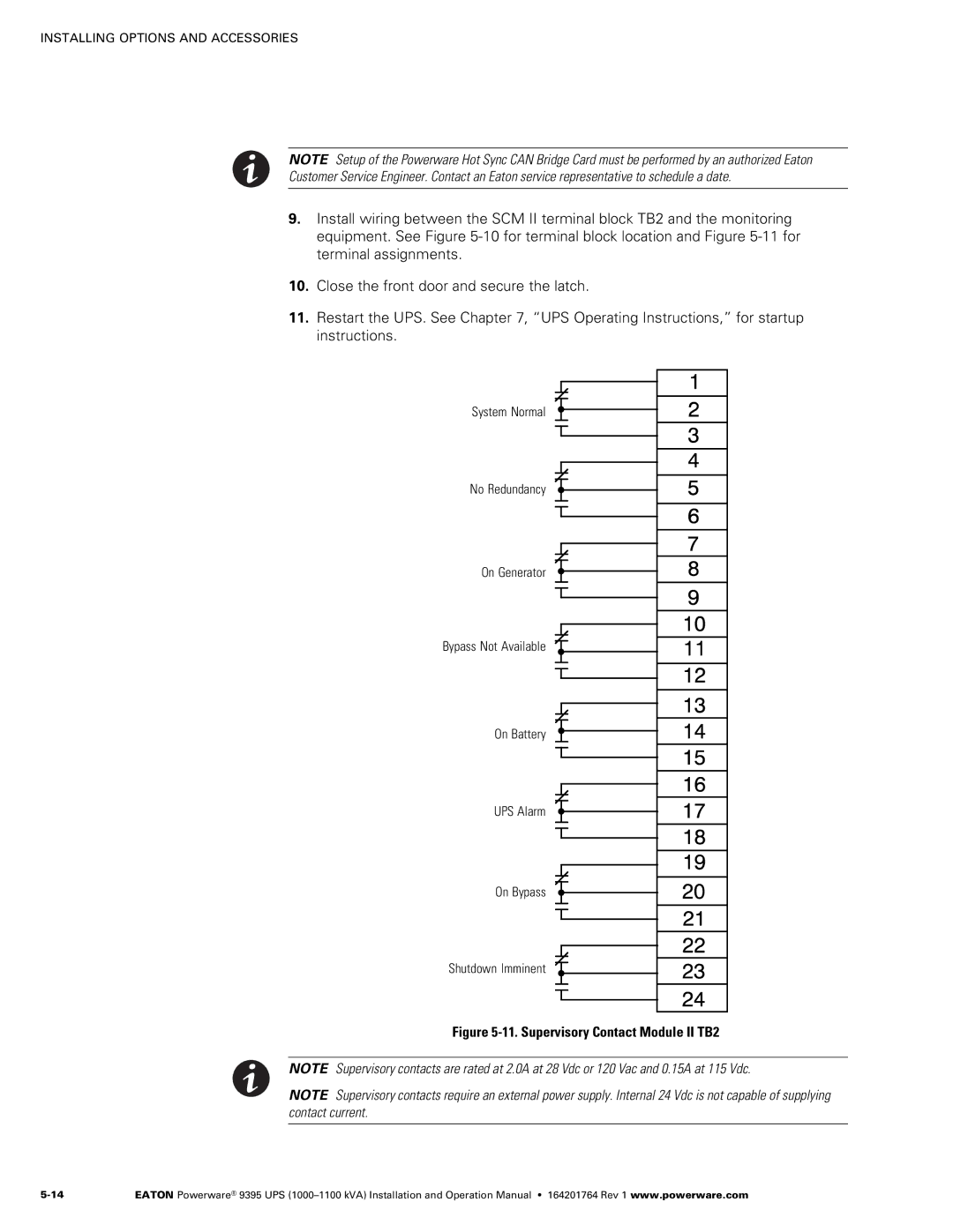 Powerware 10001100 kVA operation manual Supervisory Contact Module II TB2 