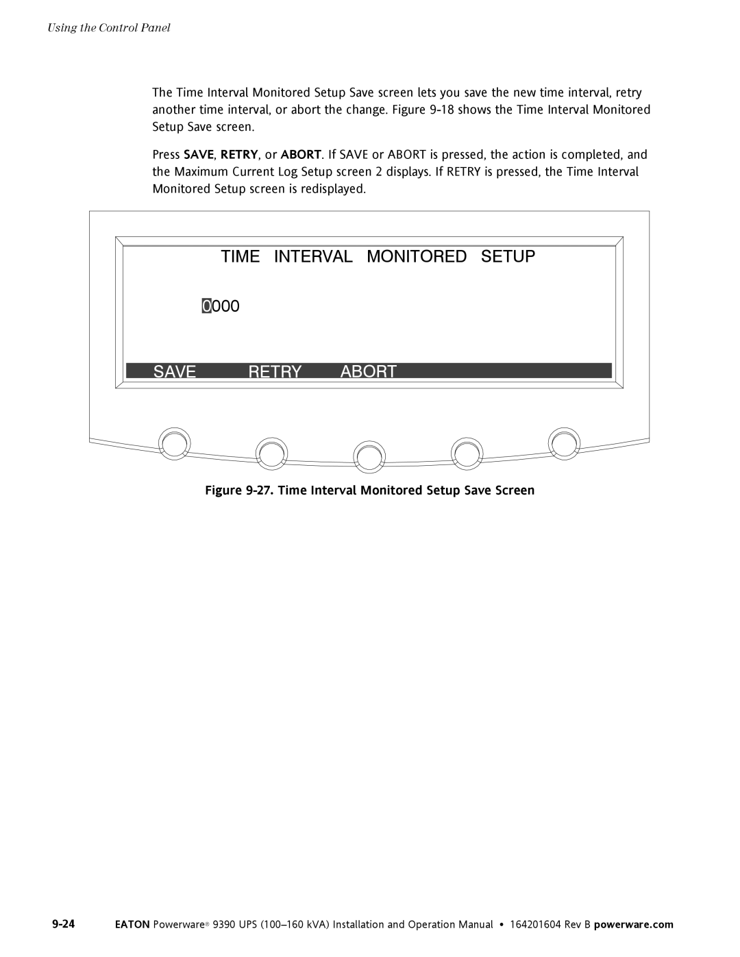 Powerware 100160 kVA manual Time Interval Monitored Setup Save Screen 