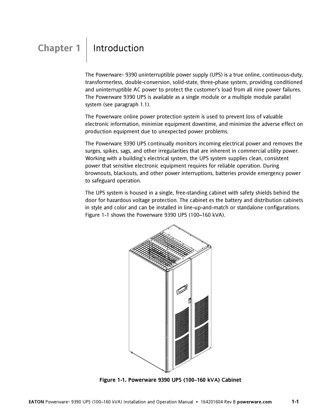 Powerware 100160 kVA manual Chapter, Introduction 