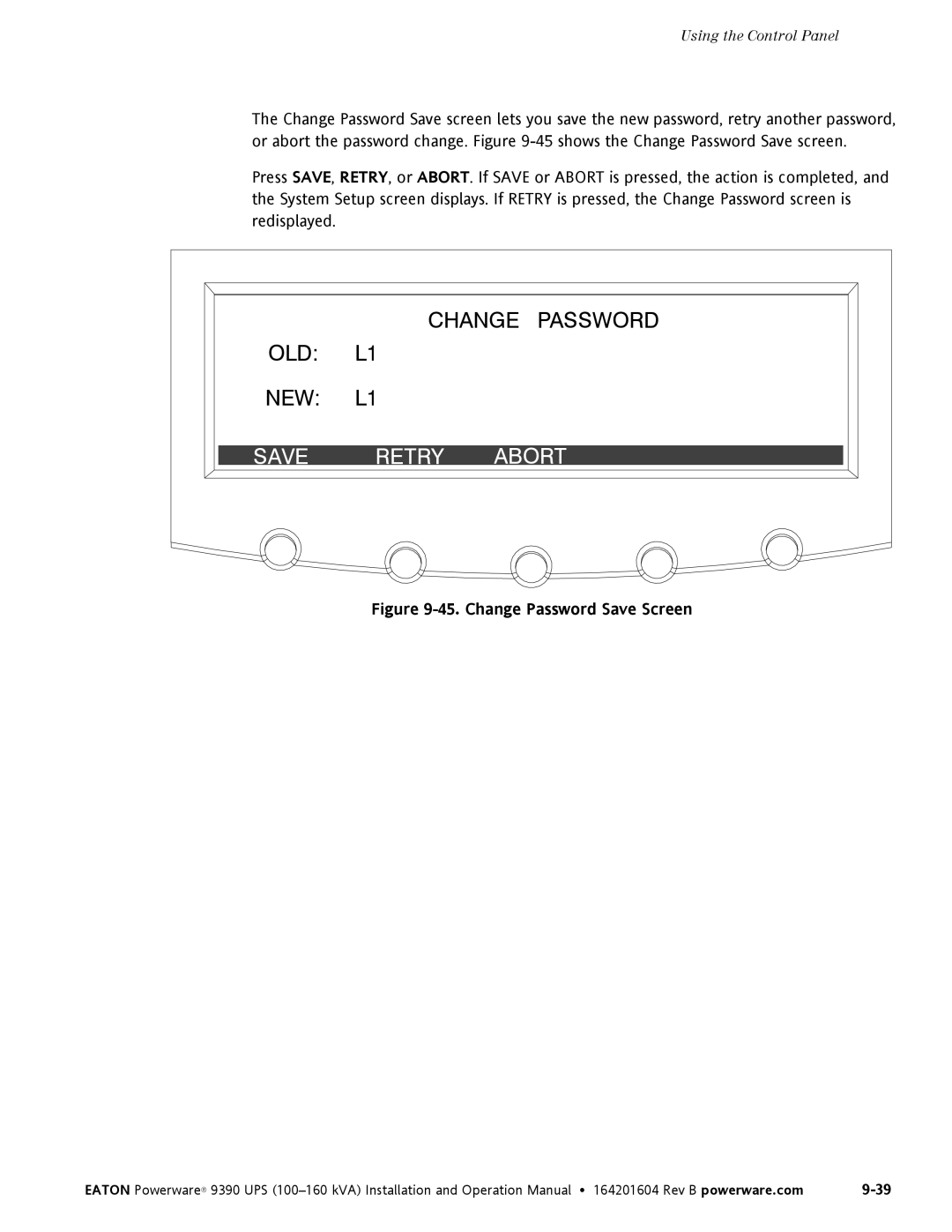 Powerware 100160 kVA manual Change Password Save Screen 