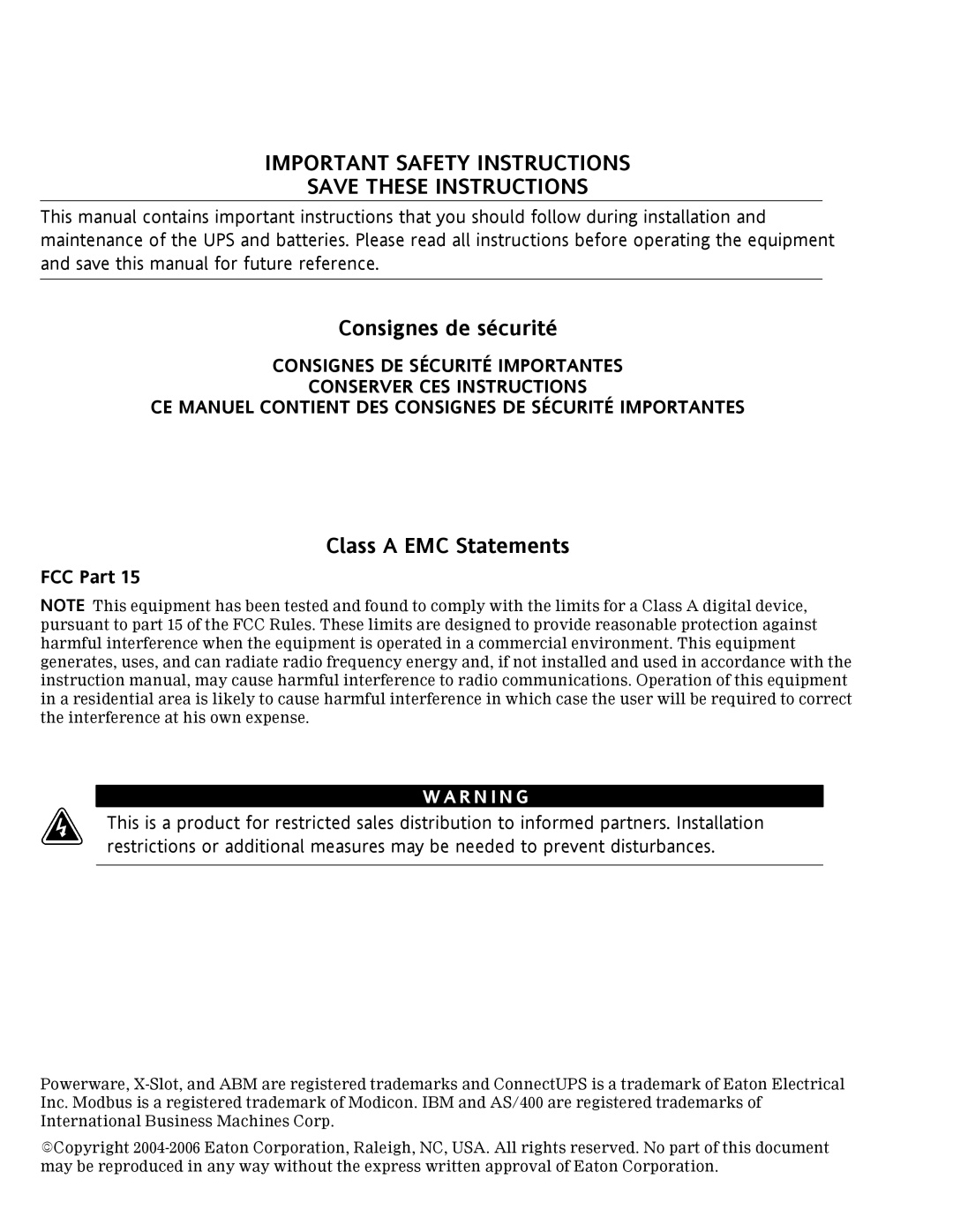 Powerware 100160 kVA manual Important Safety Instructions 