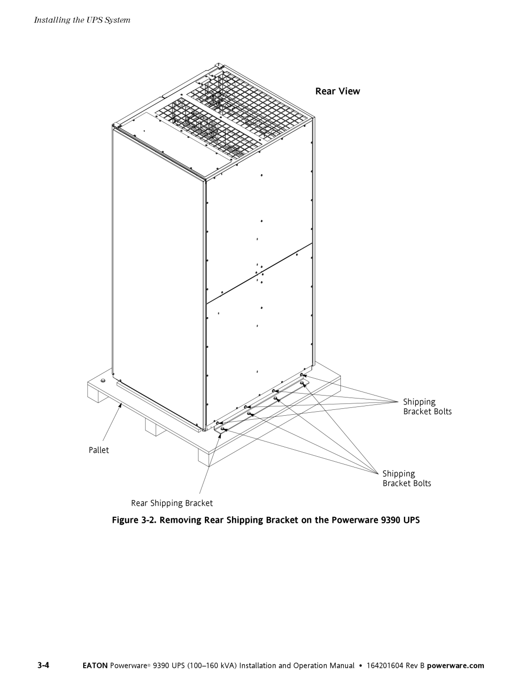 Powerware 100160 kVA manual Rear View 