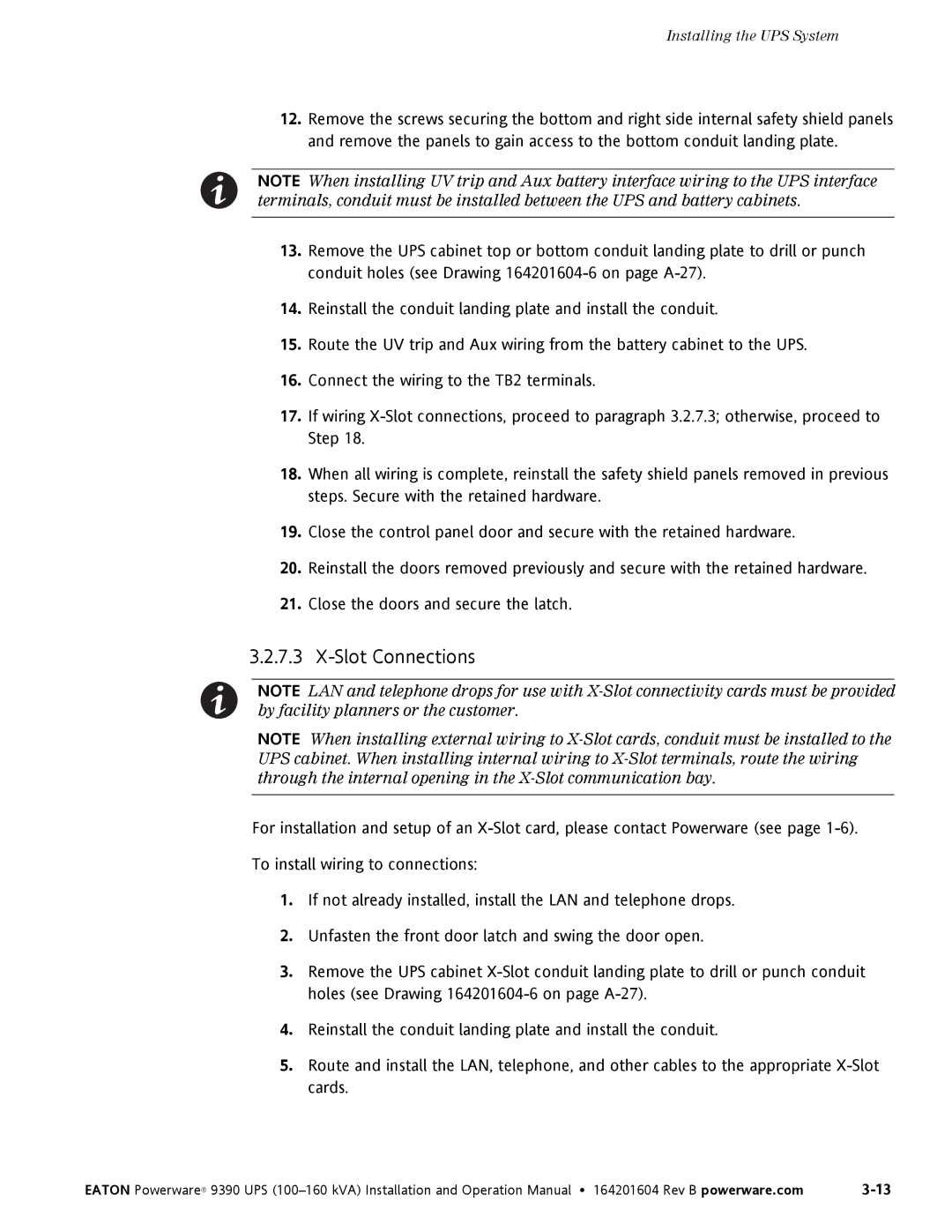 Powerware 100160 kVA manual Slot Connections 