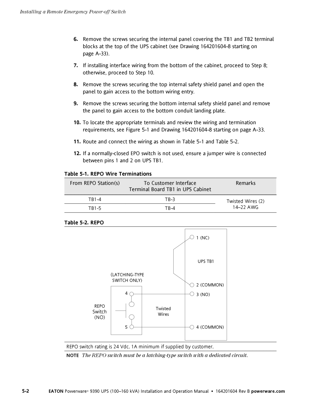 Powerware 100160 kVA manual Repo Wire Terminations 