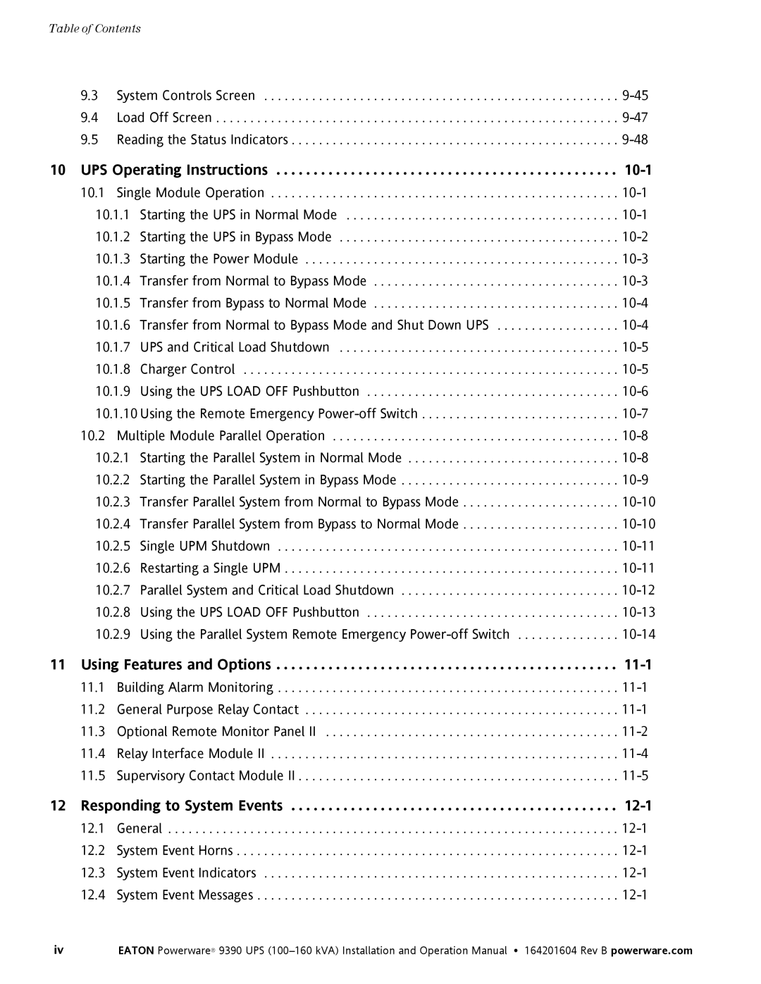 Powerware 100160 kVA manual Responding to System Events 