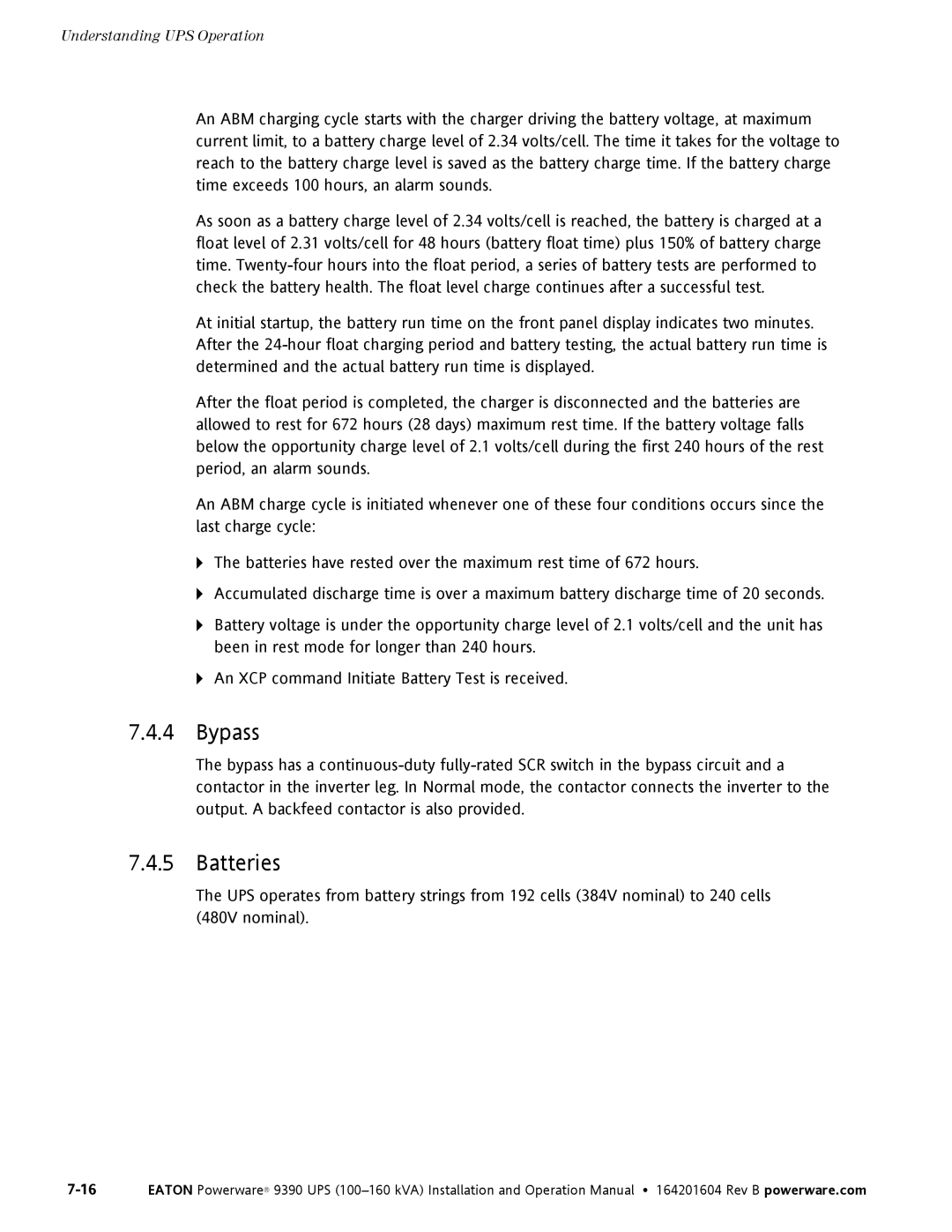 Powerware 100160 kVA manual Bypass, Batteries 