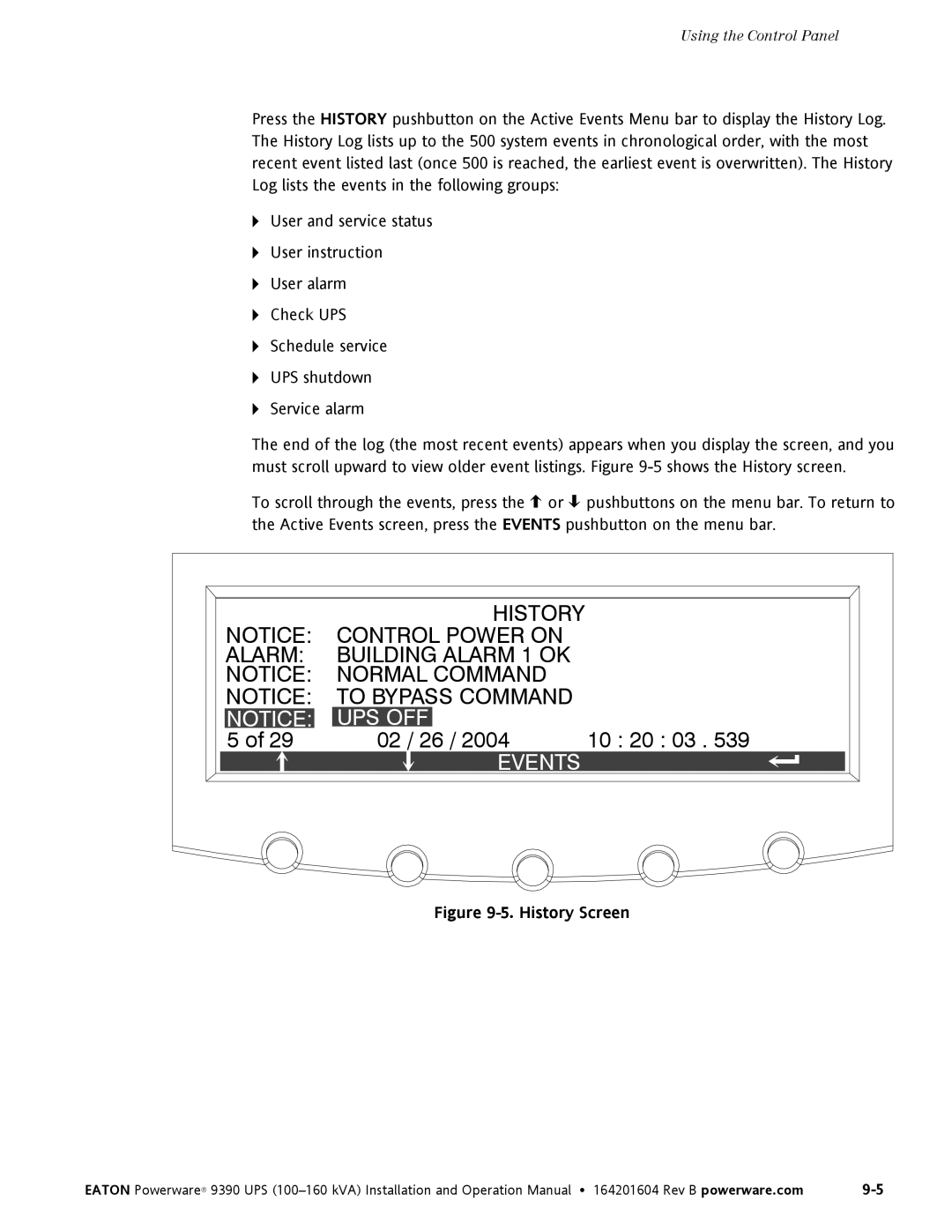 Powerware 100160 kVA manual 02 / 26, Events 