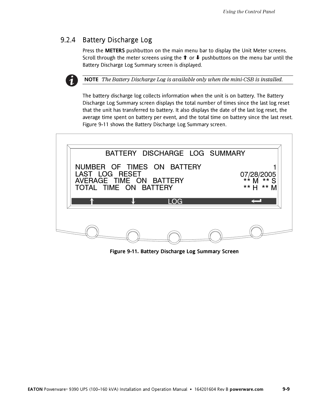 Powerware 100160 kVA manual Battery Discharge Log, 07/28/2005 