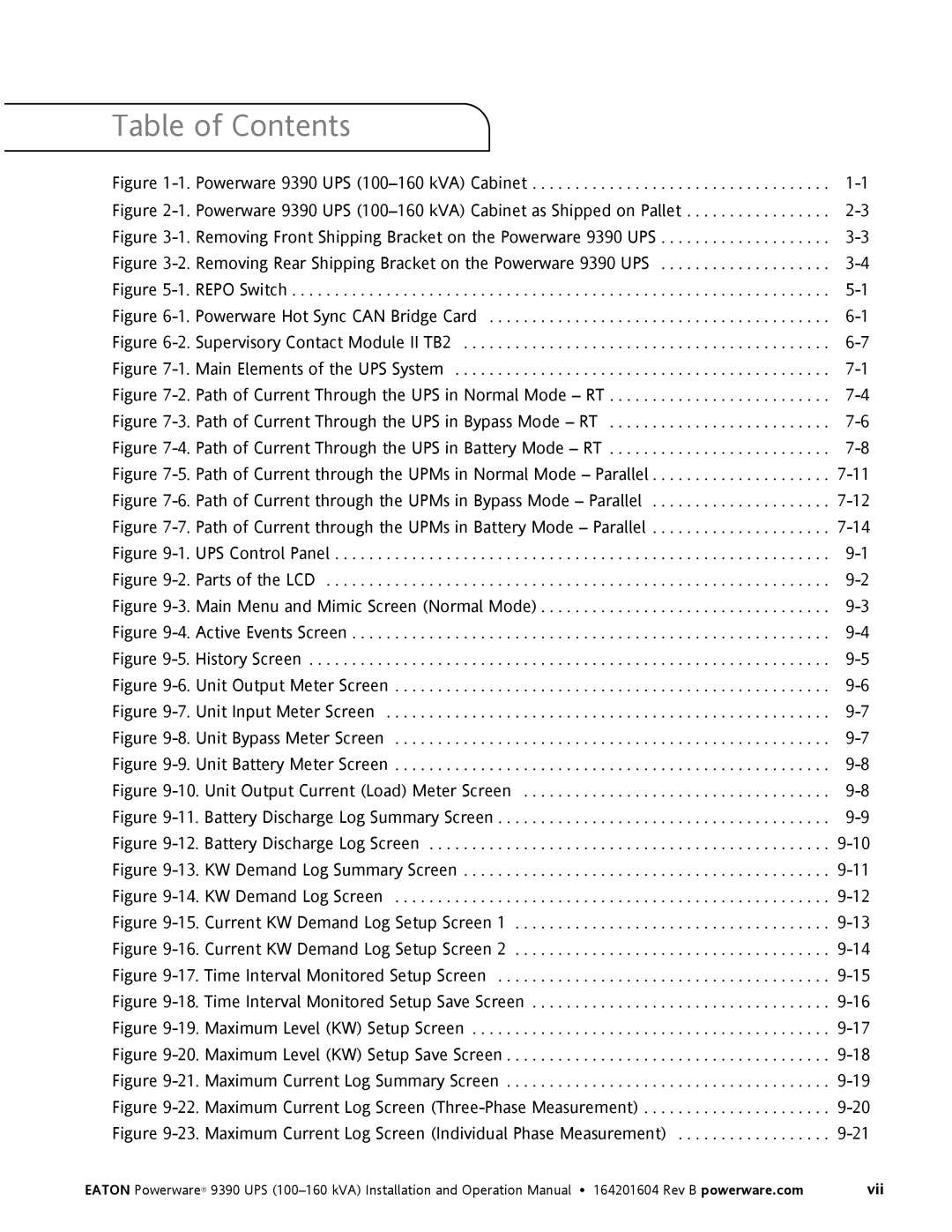 Powerware 100160 kVA manual Vii 