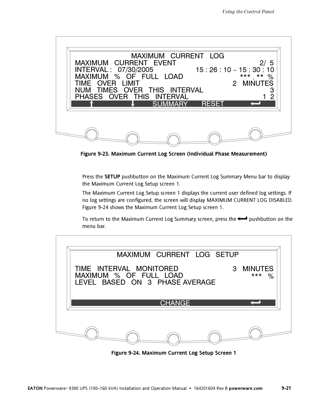 Powerware 100160 kVA manual Maximum Current LOG 