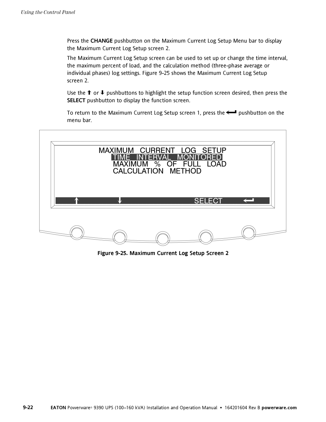 Powerware 100160 kVA manual Maximum Current LOG Setup 