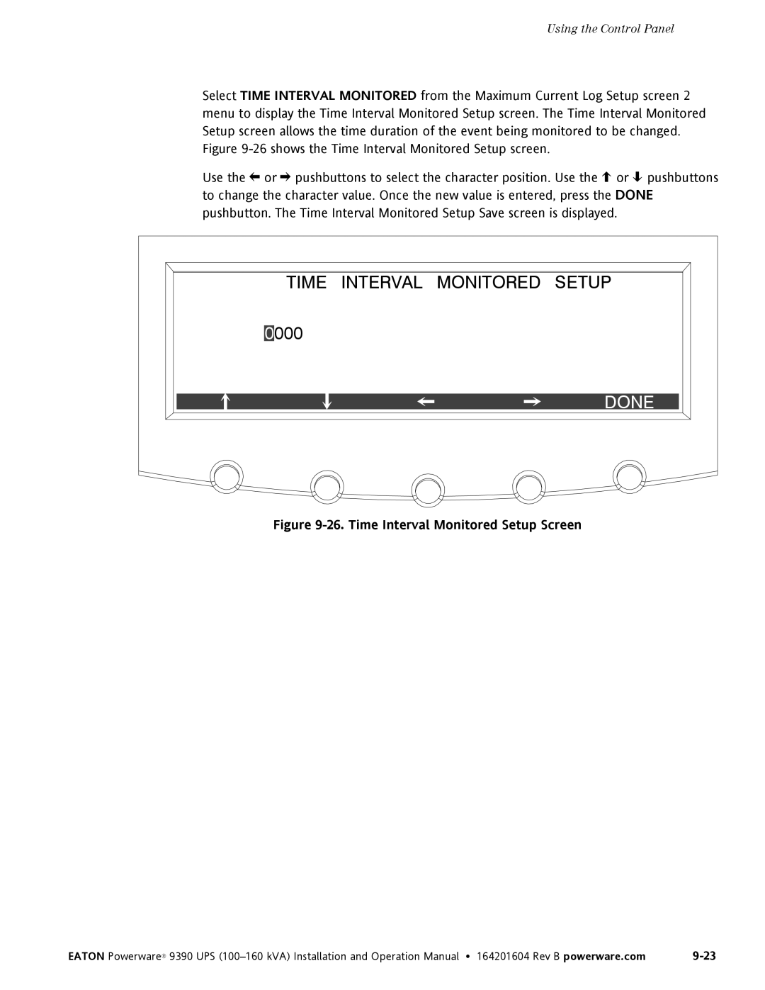 Powerware 100160 kVA manual Time Interval Monitored Setup Screen 