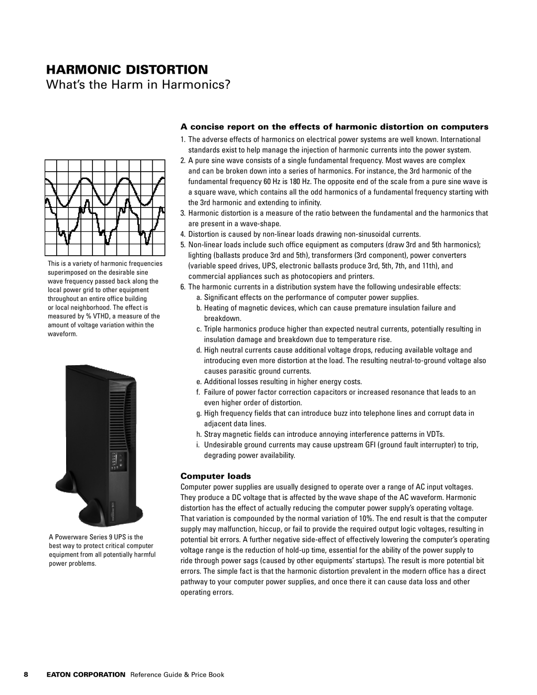 Powerware 1500 VA - 60kVa manual Harmonic Distortion, What’s the Harm in Harmonics?, Computer loads 