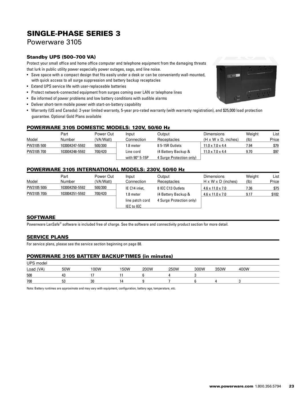 Powerware 1500 VA - 60kVa manual SINGLE-PHASE Series, Powerware, Software 