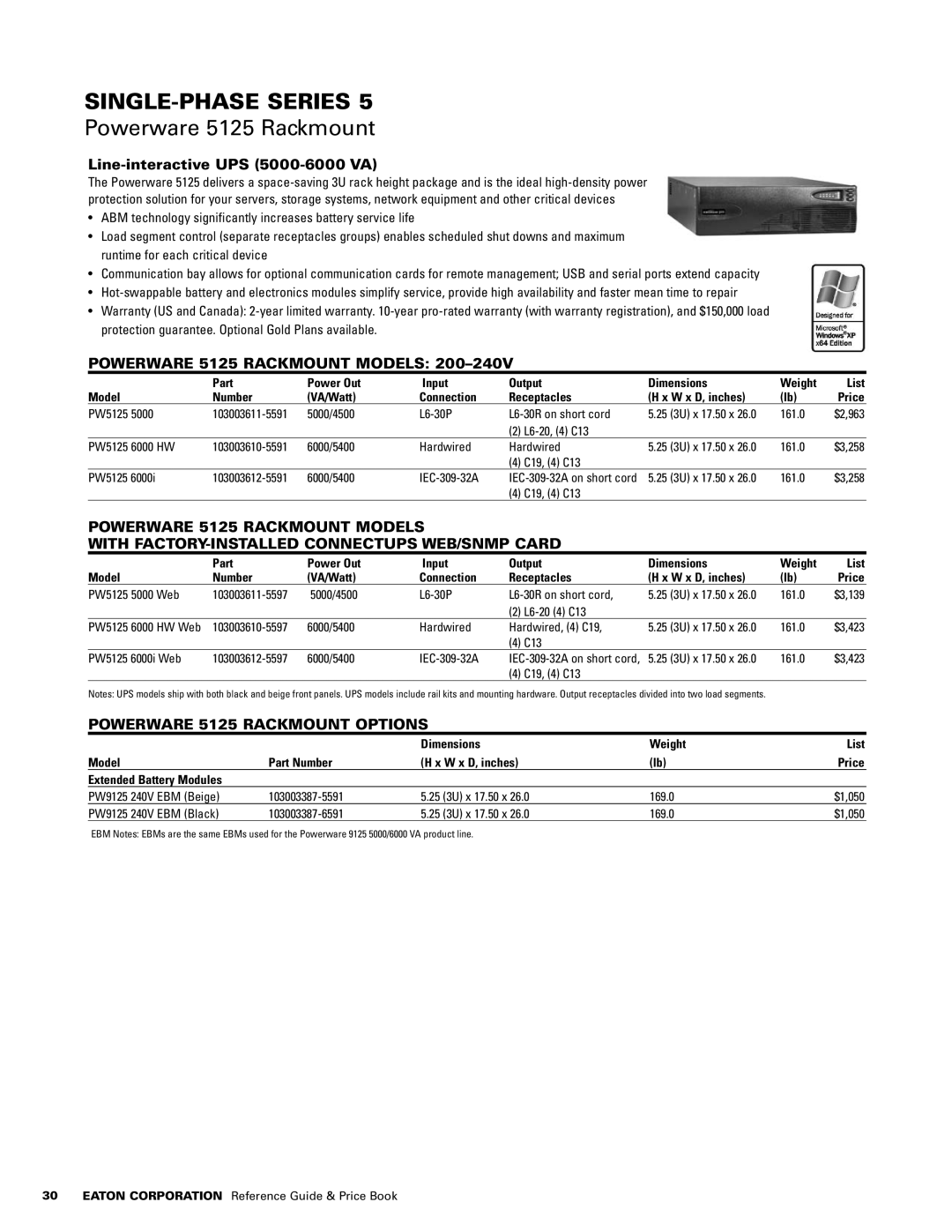 Powerware 1500 VA - 60kVa manual Line-interactive UPS 5000-6000 VA, Powerware 5125 Rackmount Models 