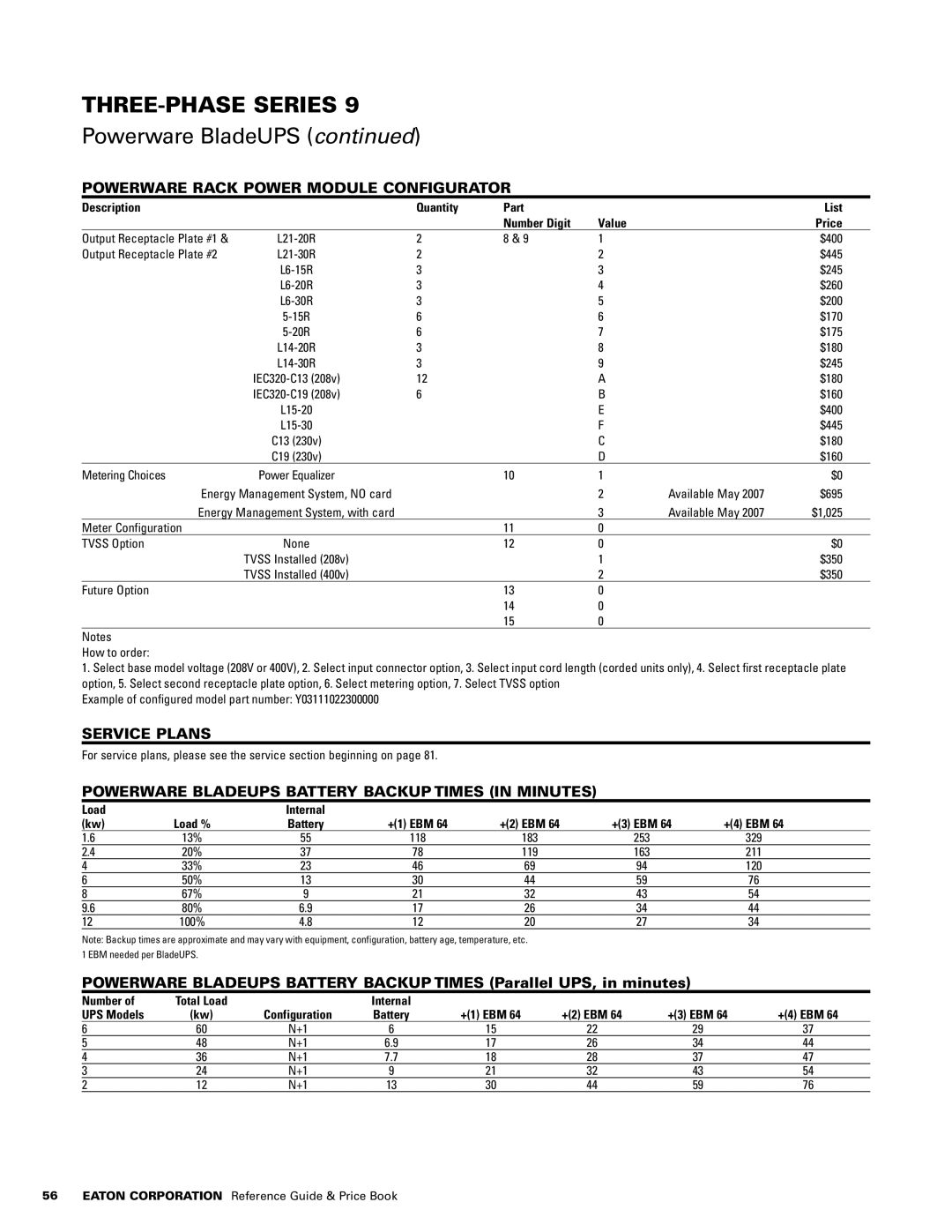 Powerware 1500 VA - 60kVa manual Powerware BladeUPS Battery Backup Times in minutes, Internal UPS Models 