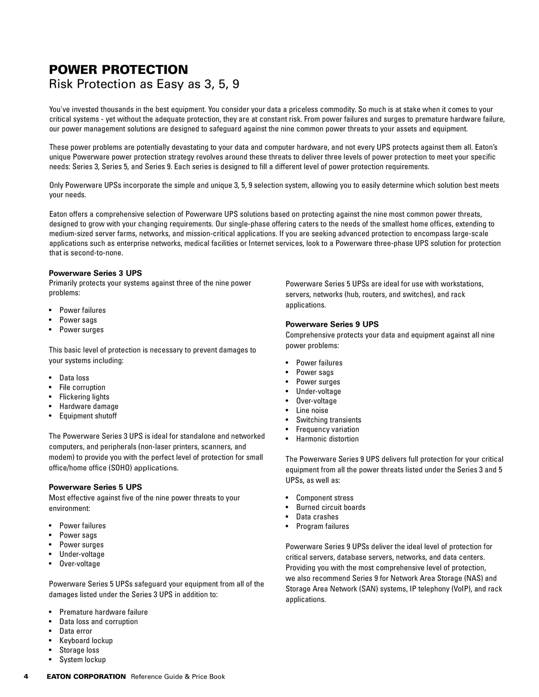 Powerware 1500 VA - 60kVa manual Power Protection, Risk Protection as Easy as 3, 5, Powerware Series 3 UPS 