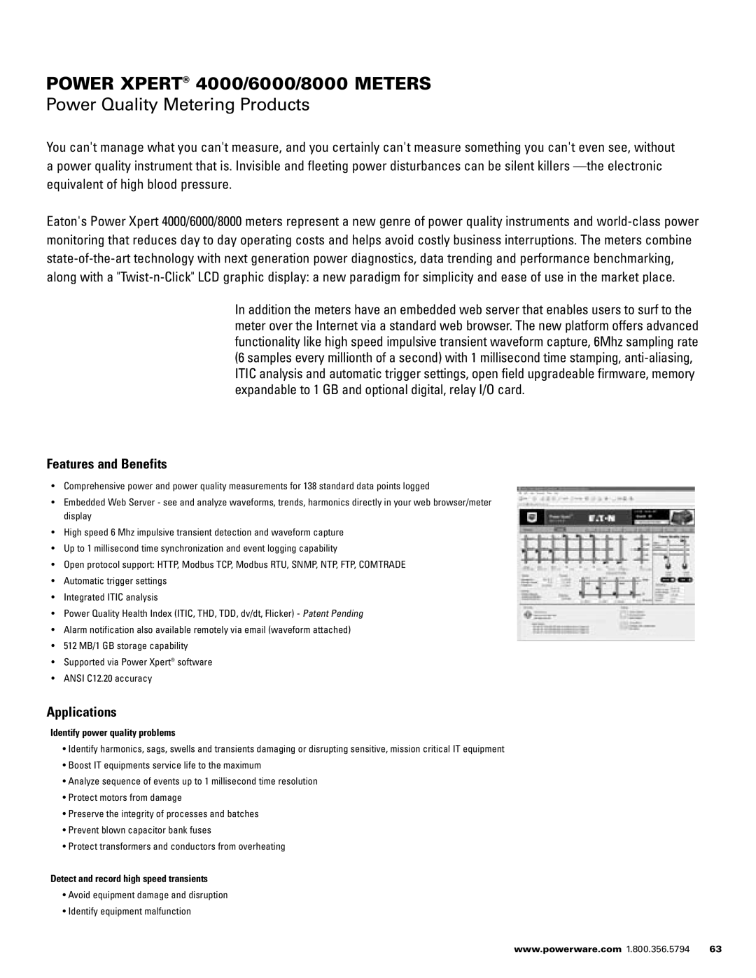 Powerware 1500 VA - 60kVa manual Power Quality Metering Products, Identify power quality problems 