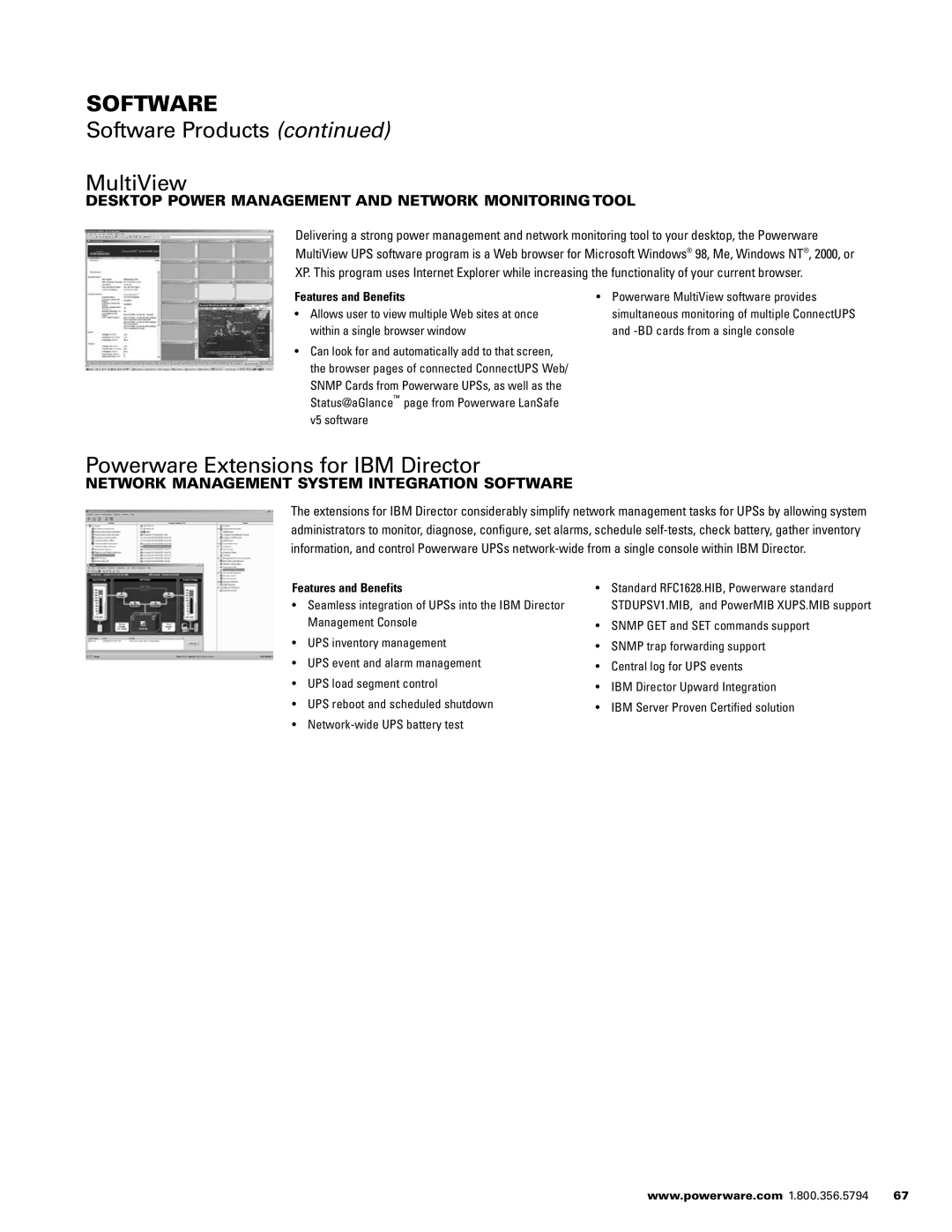 Powerware 1500 VA - 60kVa manual Software Products MultiView, Powerware Extensions for IBM Director 