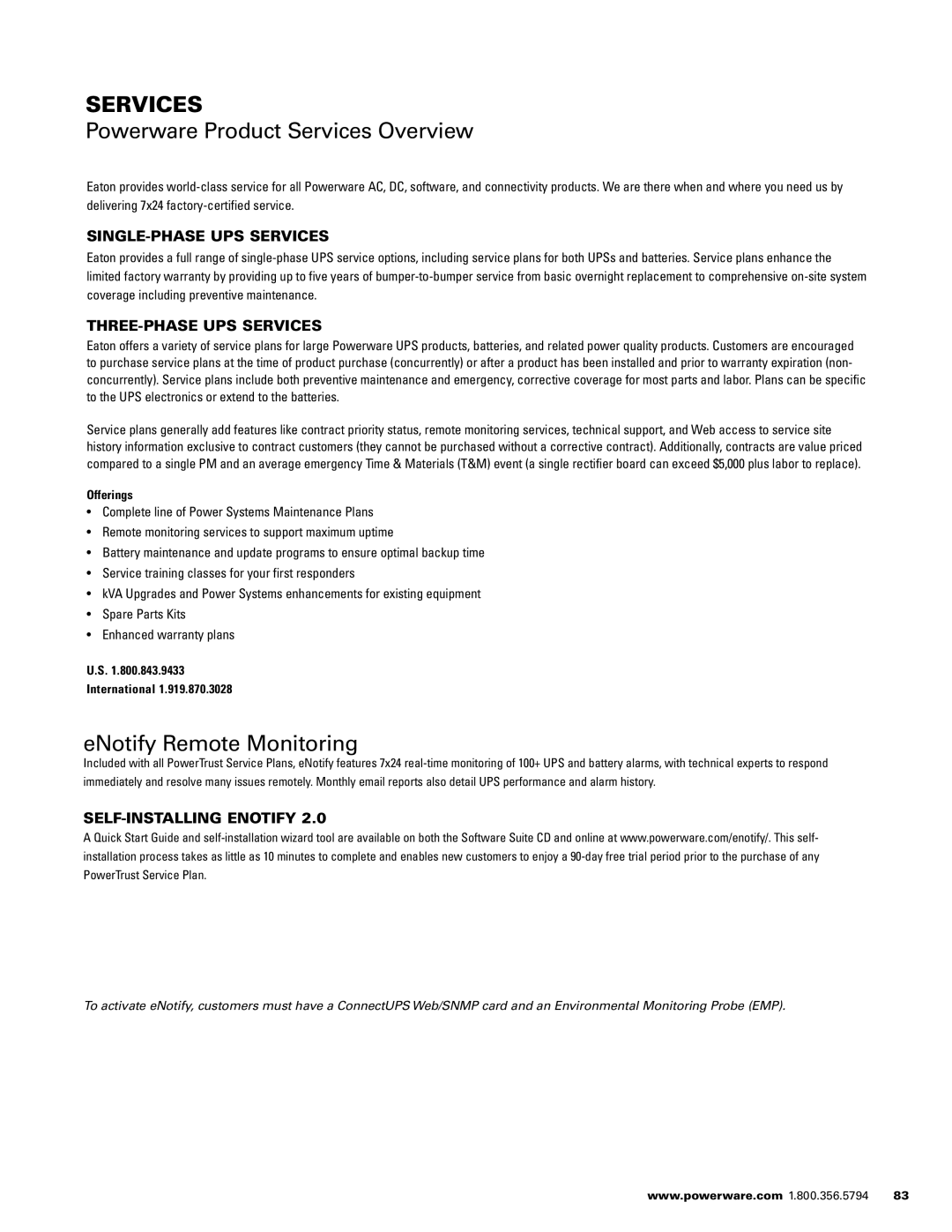 Powerware 1500 VA - 60kVa manual Powerware Product Services Overview, ENotify Remote Monitoring 