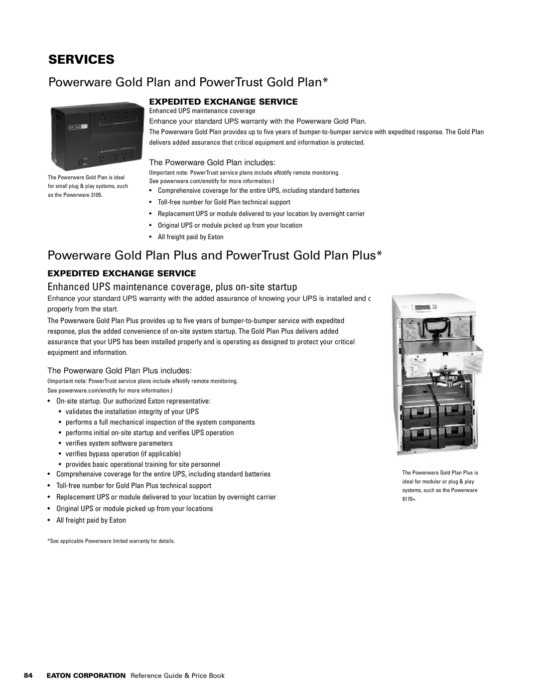 Powerware 1500 VA - 60kVa manual Powerware Gold Plan and PowerTrust Gold Plan, Expedited exchange service 