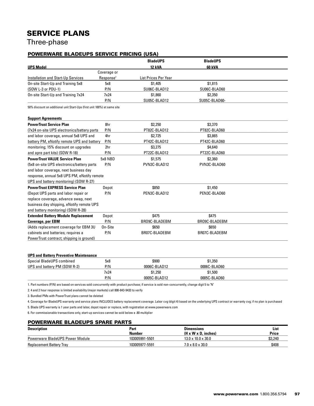 Powerware 1500 VA - 60kVa manual Three-phase, Powerware Bladeups Service Pricing USA, Powerware BladeUPS Spare Parts 