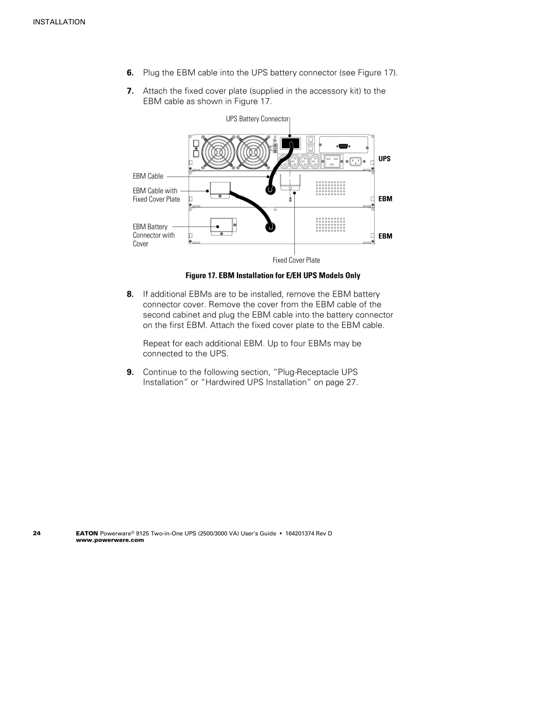 Powerware 2500 manual EBM Installation for E/EH UPS Models Only 