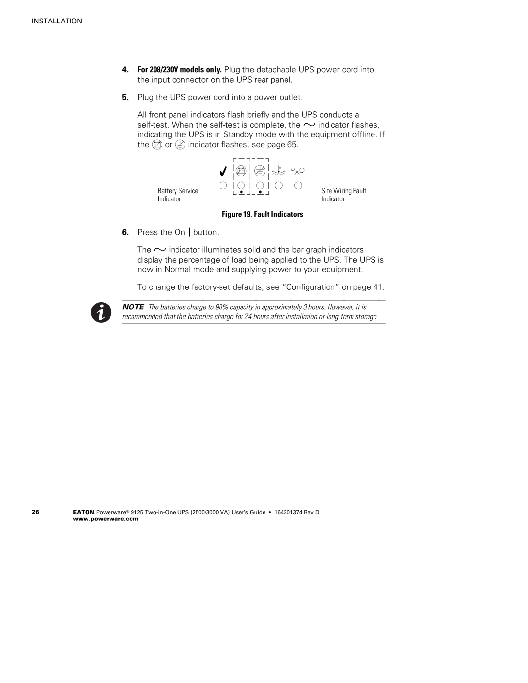 Powerware 2500 manual Fault Indicators 