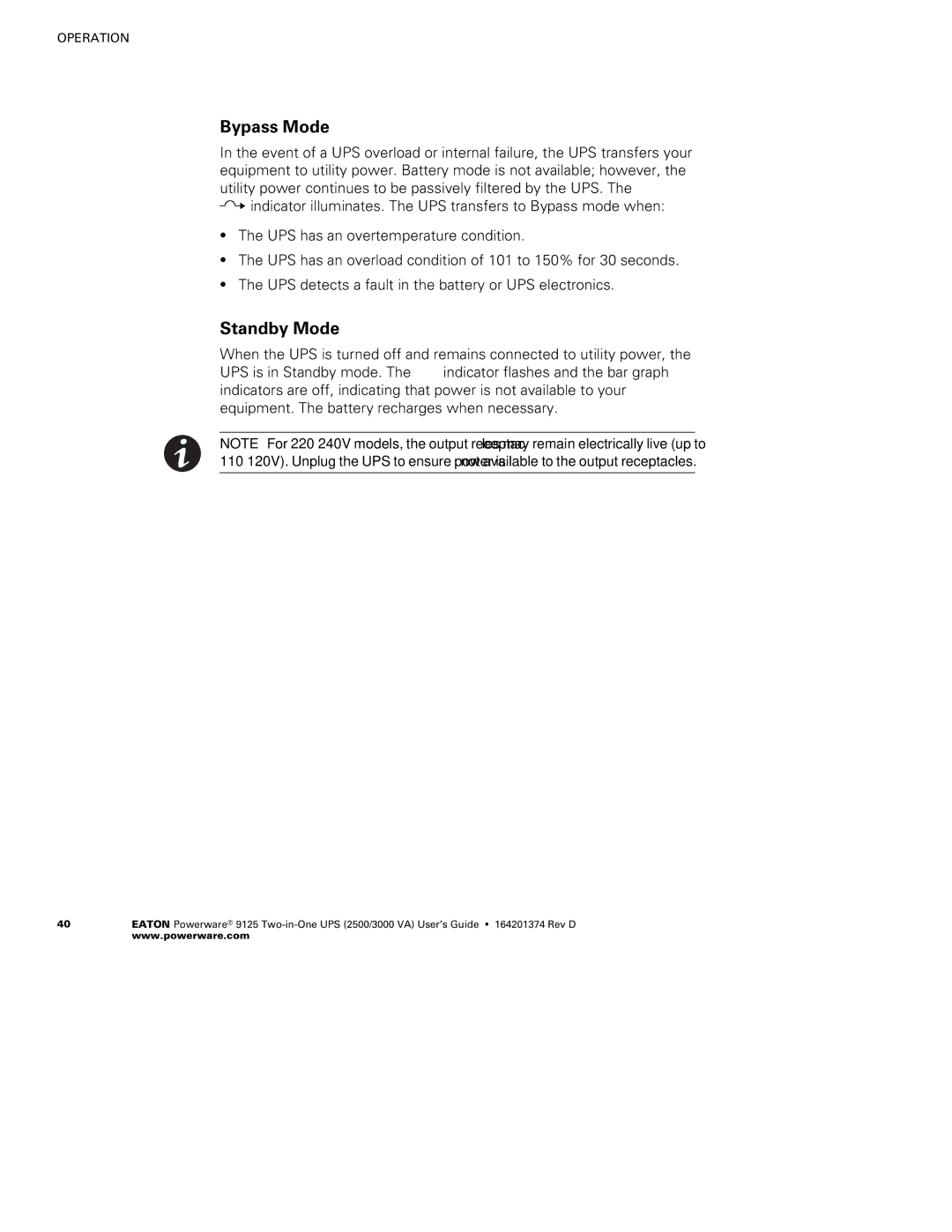 Powerware 2500 manual Bypass Mode 