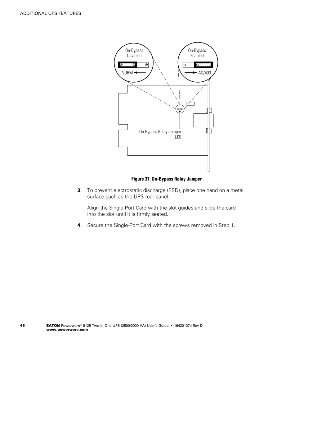 Powerware 2500 manual On-Bypass Relay Jumper 