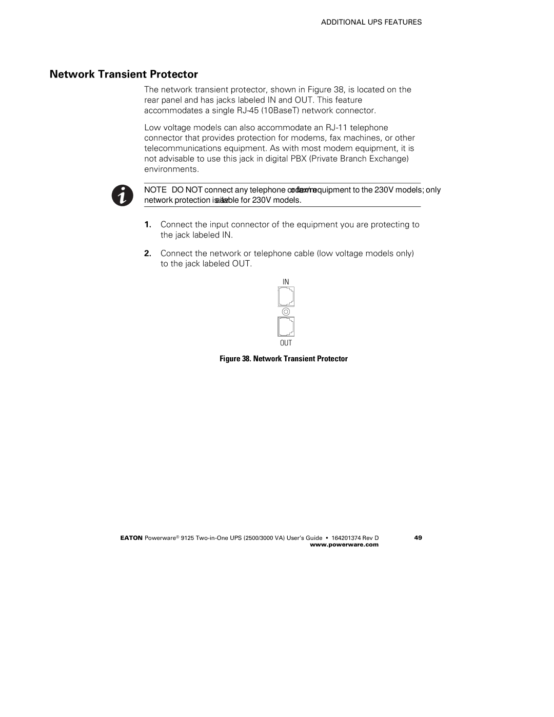 Powerware 2500 manual Network Transient Protector 