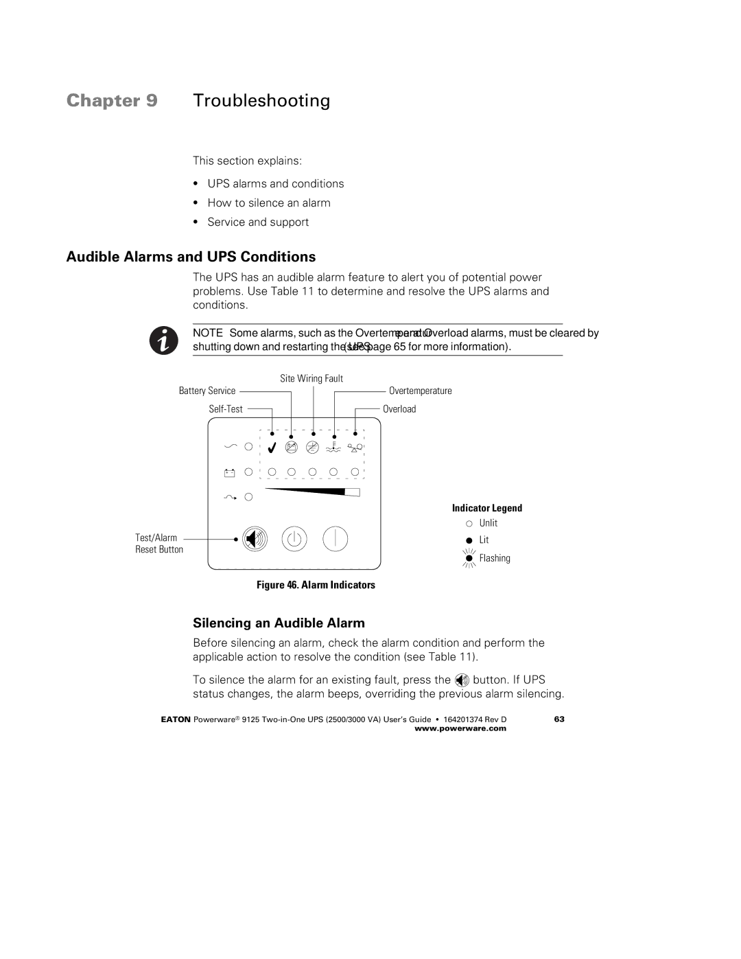 Powerware 2500 manual Audible Alarms and UPS Conditions, Alarm Indicators 