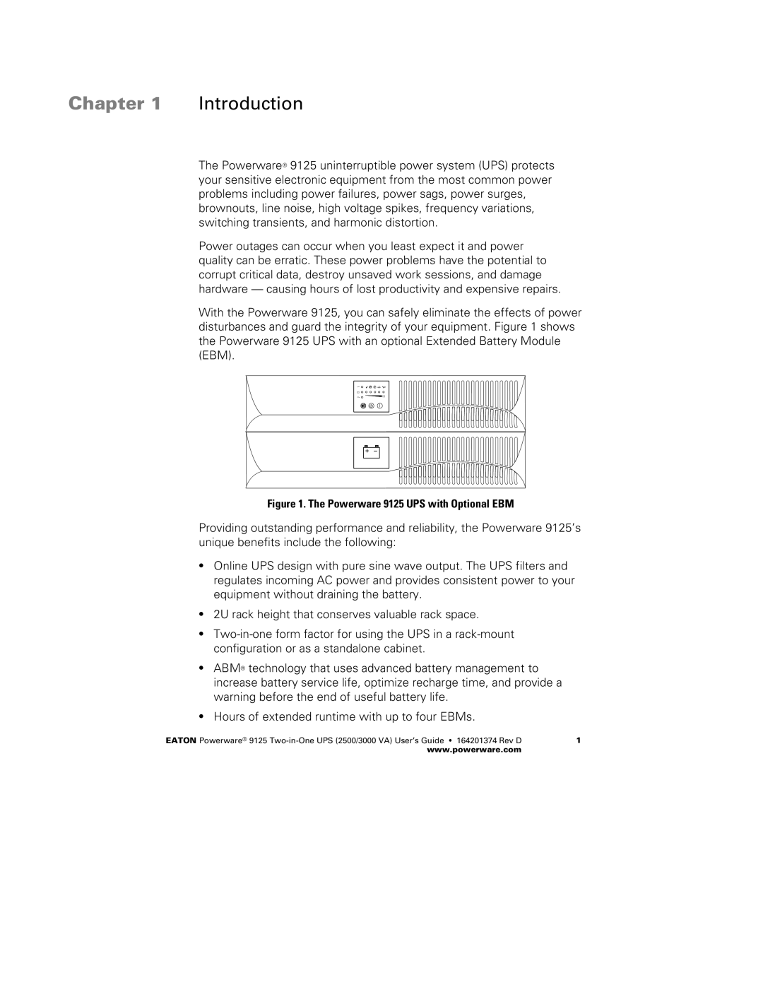 Powerware 2500 manual Chapter Introduction 