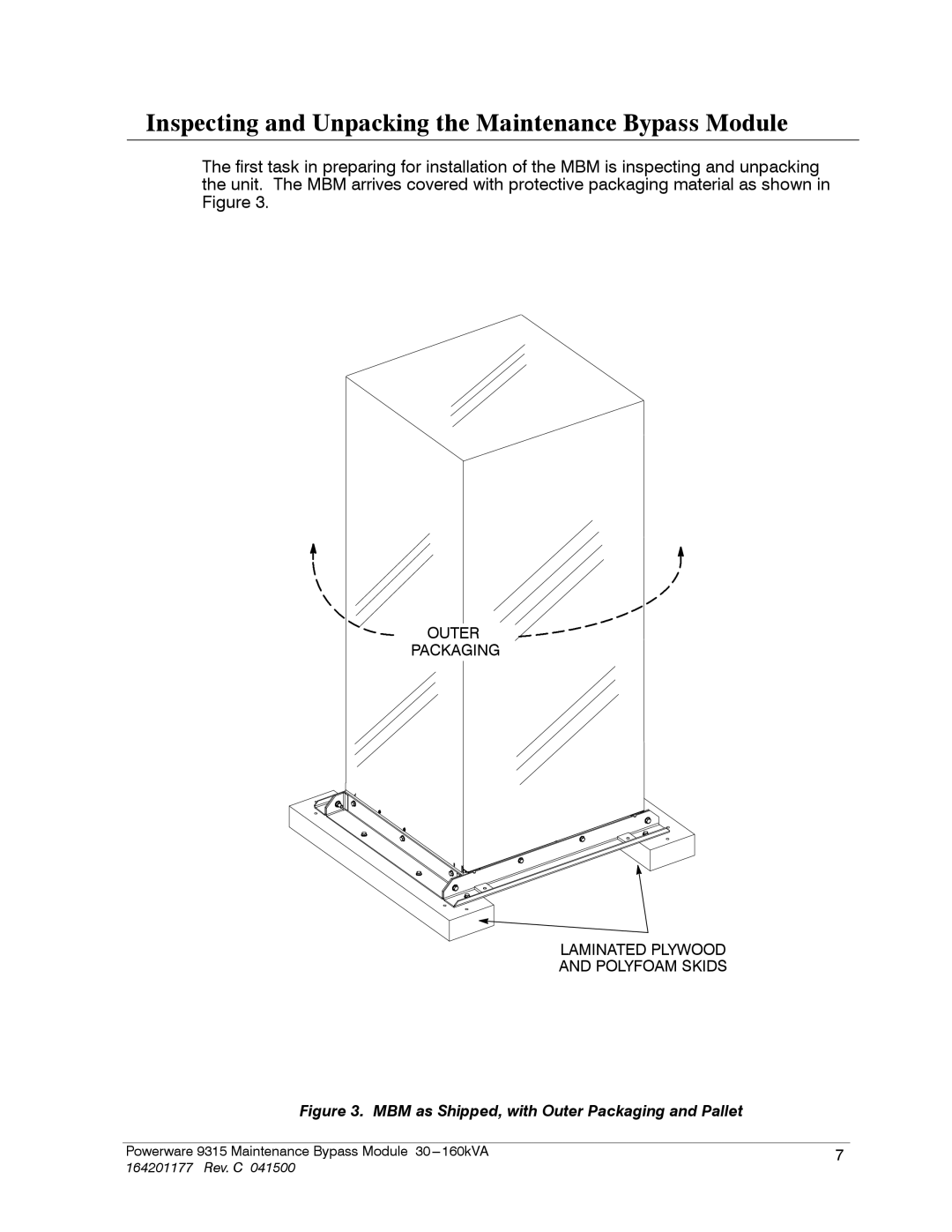 Powerware 30-160kVA operation manual Inspecting and Unpacking the Maintenance Bypass Module 