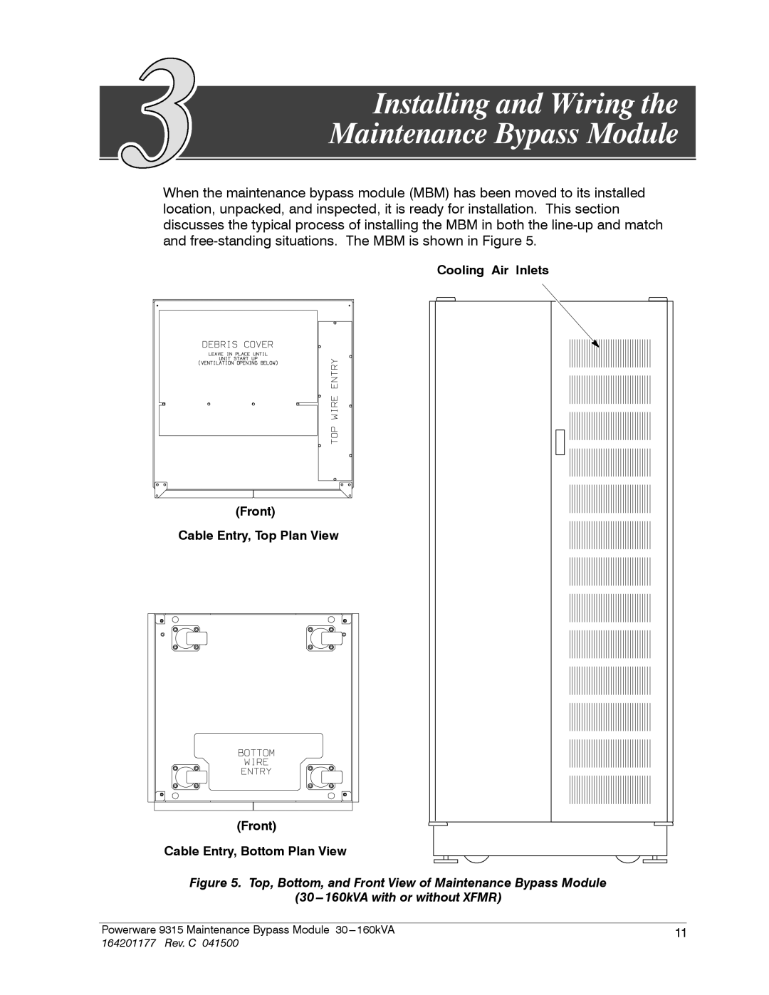 Powerware 30-160kVA operation manual Installing and Wiring Maintenance Bypass Module 