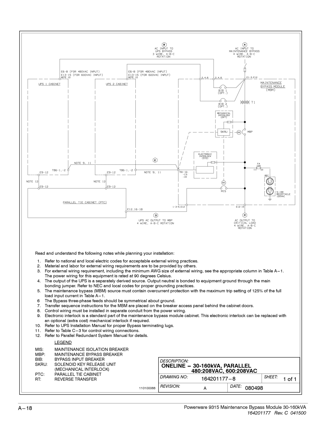 Powerware operation manual Oneline -- 30-160kVA, Parallel, 480208VAC, 600208VAC 