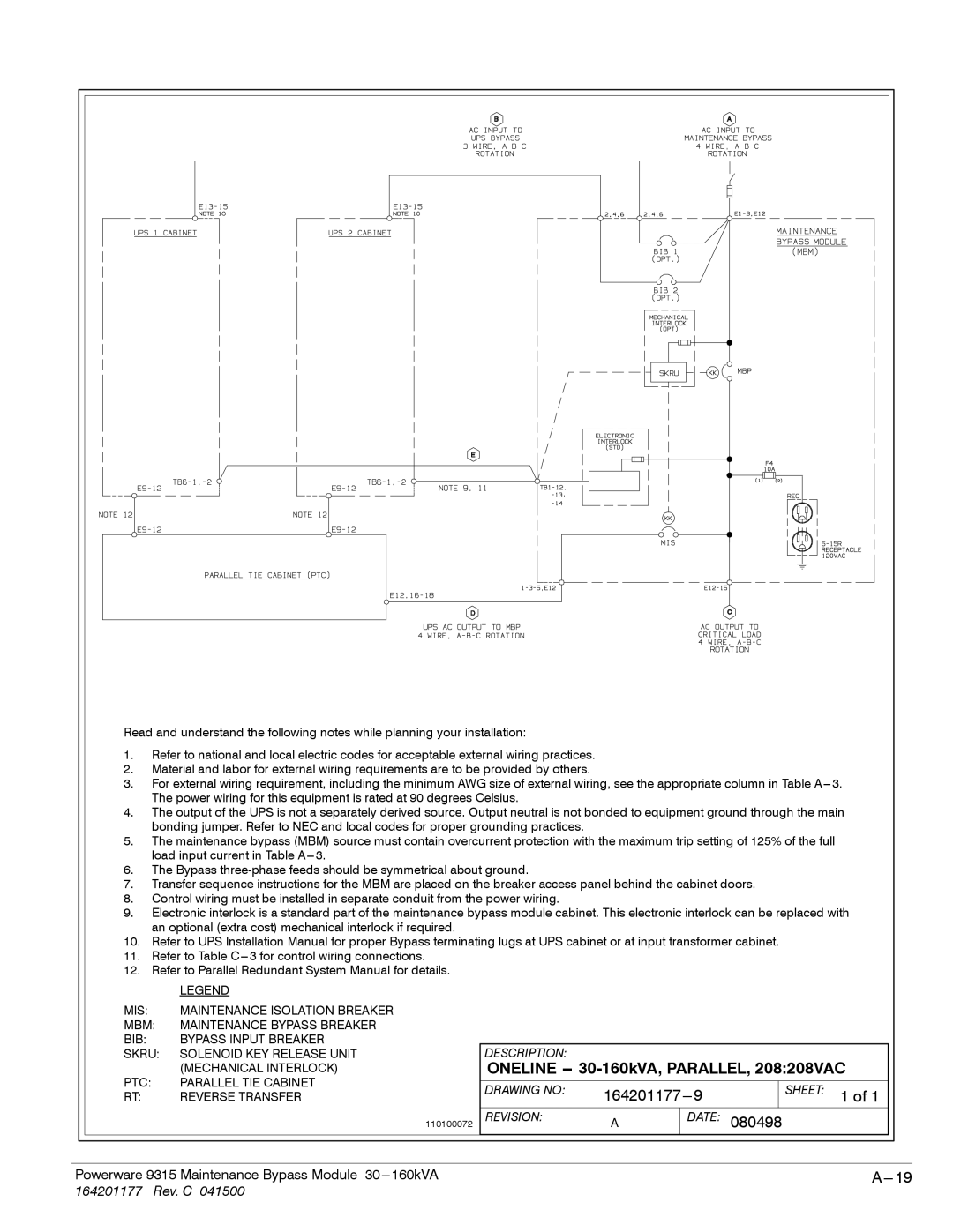 Powerware operation manual Oneline -- 30-160kVA, PARALLEL, 208208VAC 