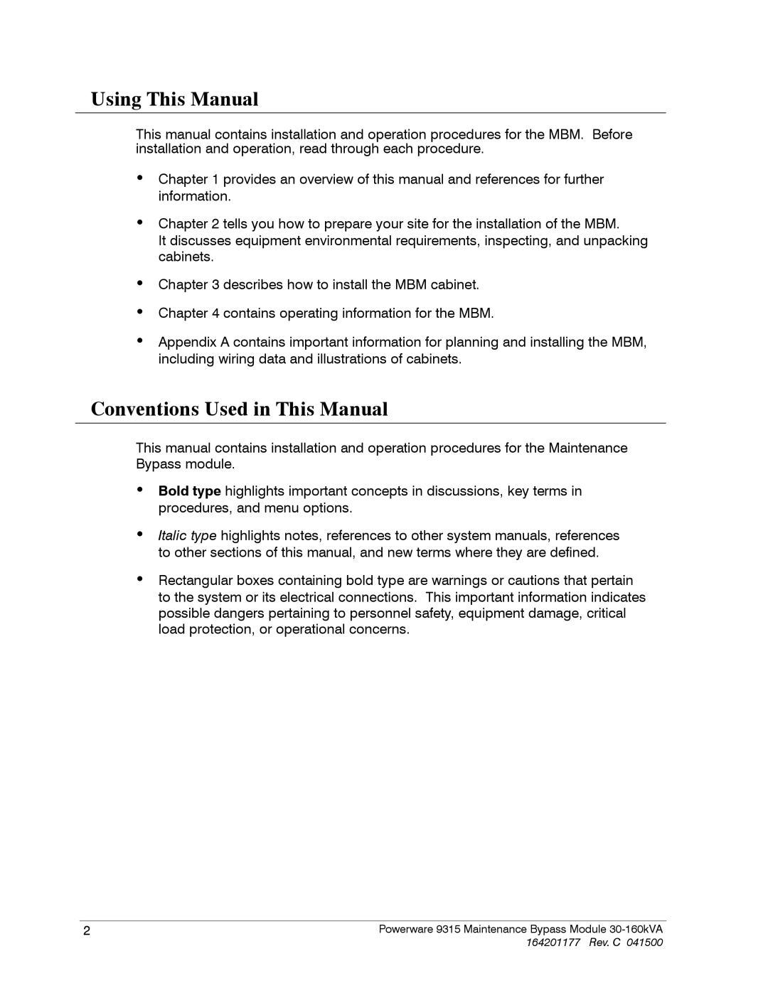 Powerware 30-160kVA operation manual Using This Manual, Conventions Used in This Manual 