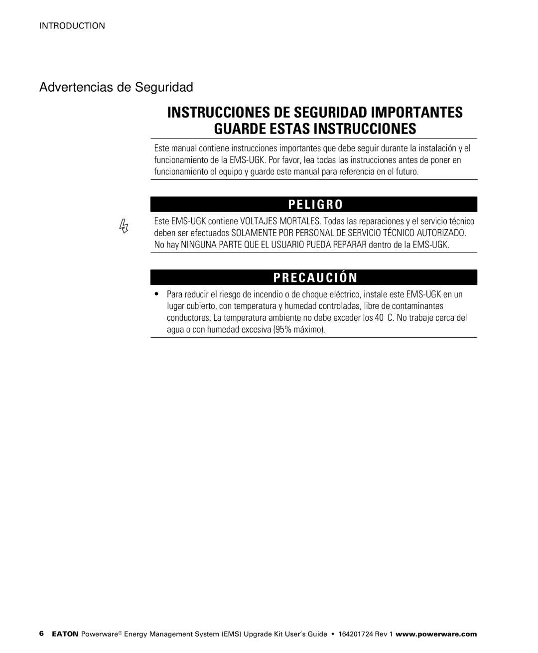 Powerware 400/230V, 380/220V, 415/240V, 208/120V manual Advertencias de Seguridad, L I G R O 