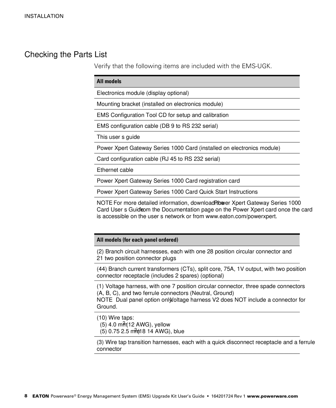 Powerware 415/240V, 400/230V, 380/220V, 208/120V manual Checking the Parts List 