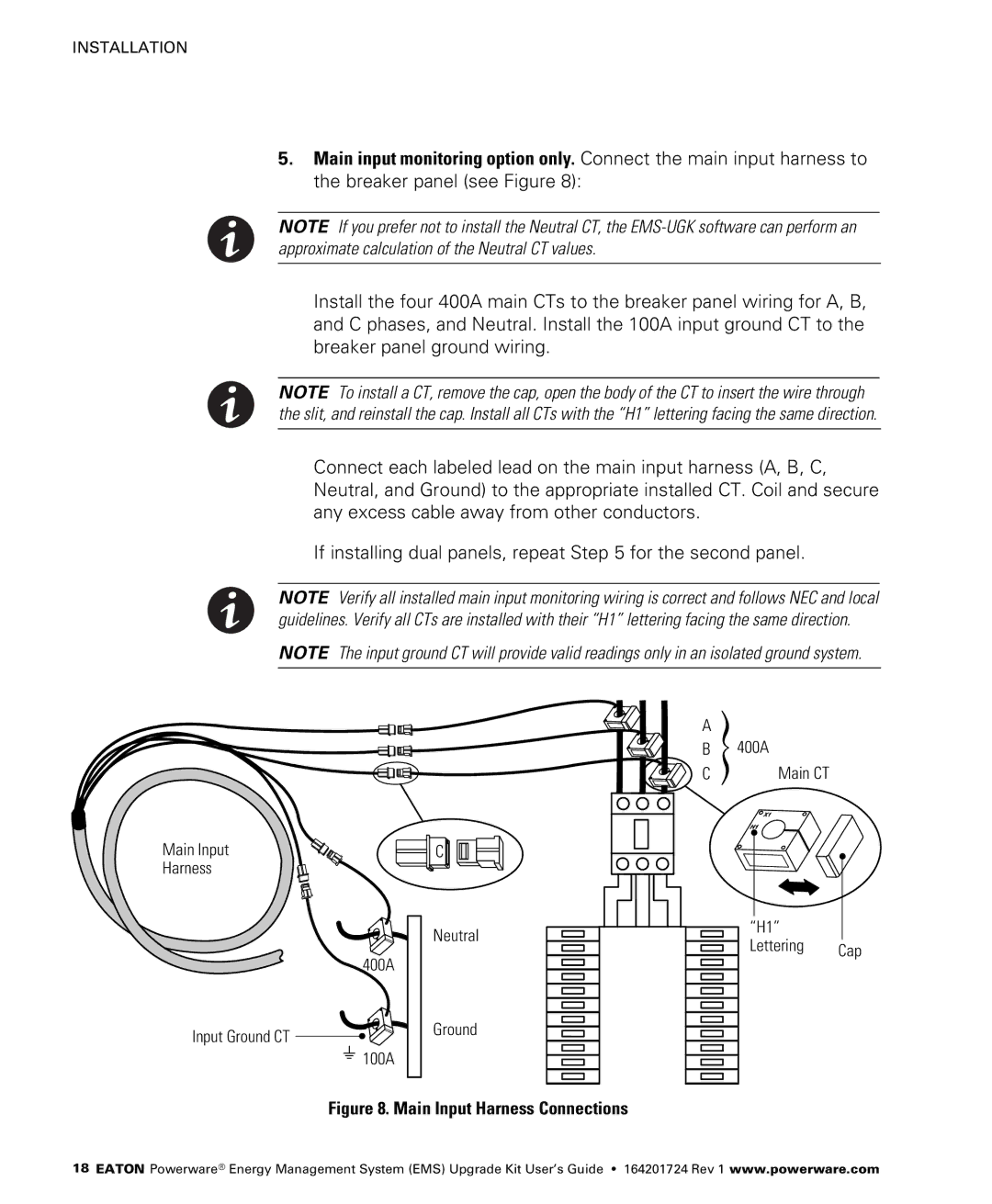 Powerware 400/230V, 380/220V, 415/240V, 208/120V manual Main Input Harness Connections 