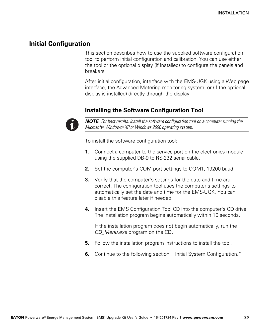 Powerware 208/120V, 400/230V, 380/220V, 415/240V manual Initial Configuration, Installing the Software Configuration Tool 