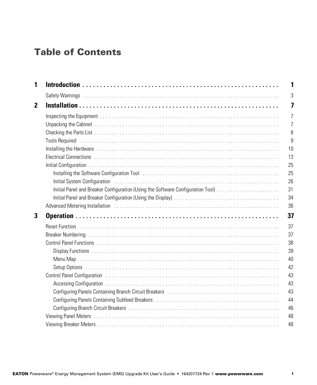 Powerware 380/220V, 400/230V, 415/240V, 208/120V manual Table of Contents 