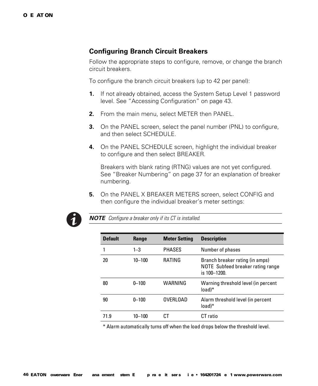 Powerware 400/230V, 380/220V, 415/240V, 208/120V manual Configuring Branch Circuit Breakers, Overload 