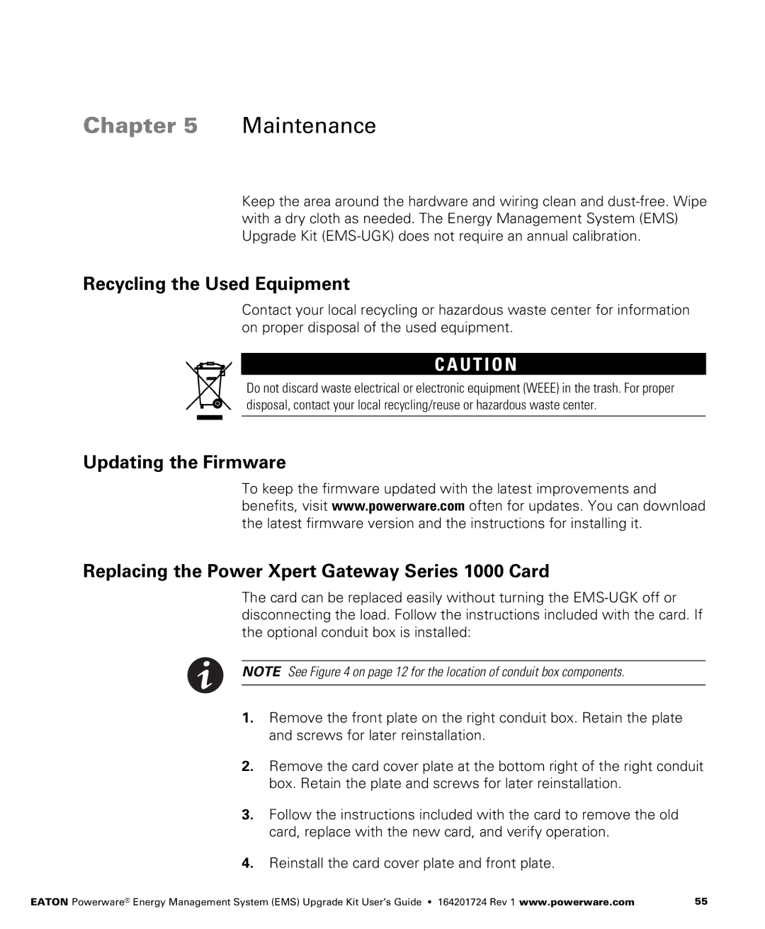 Powerware 380/220V, 400/230V, 415/240V, 208/120V manual Chapter Maintenance, Recycling the Used Equipment 