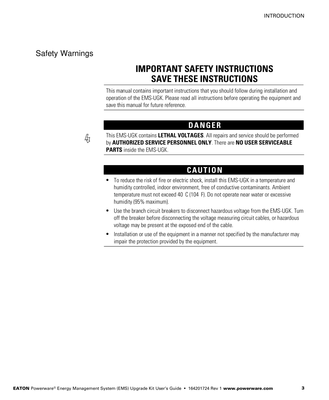 Powerware 380/220V, 400/230V, 415/240V, 208/120V manual Important Safety Instructions, Safety Warnings 