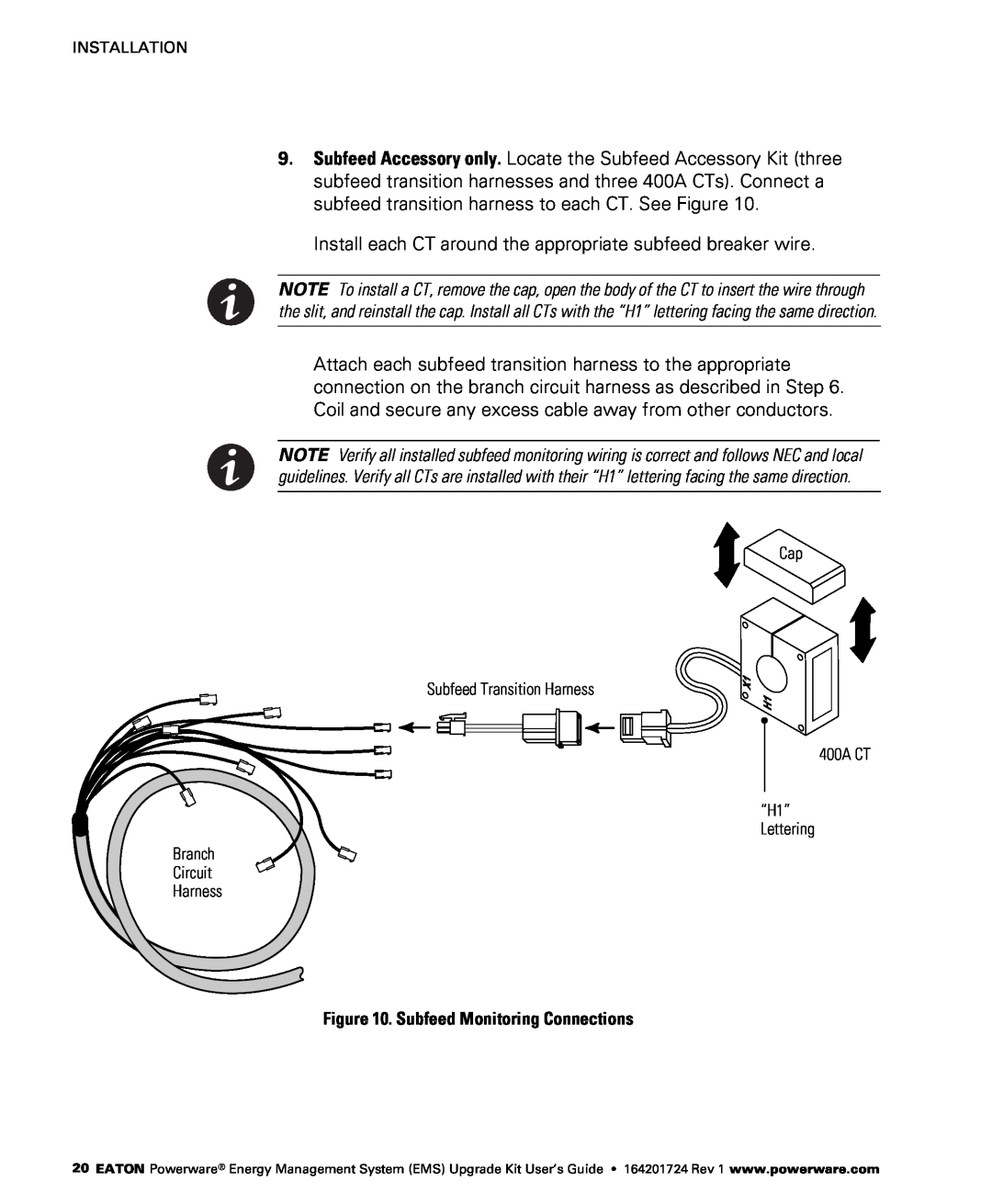 Powerware 415/240V, 400/230V, 380/220V, 208/120V manual Install each CT around the appropriate subfeed breaker wire 